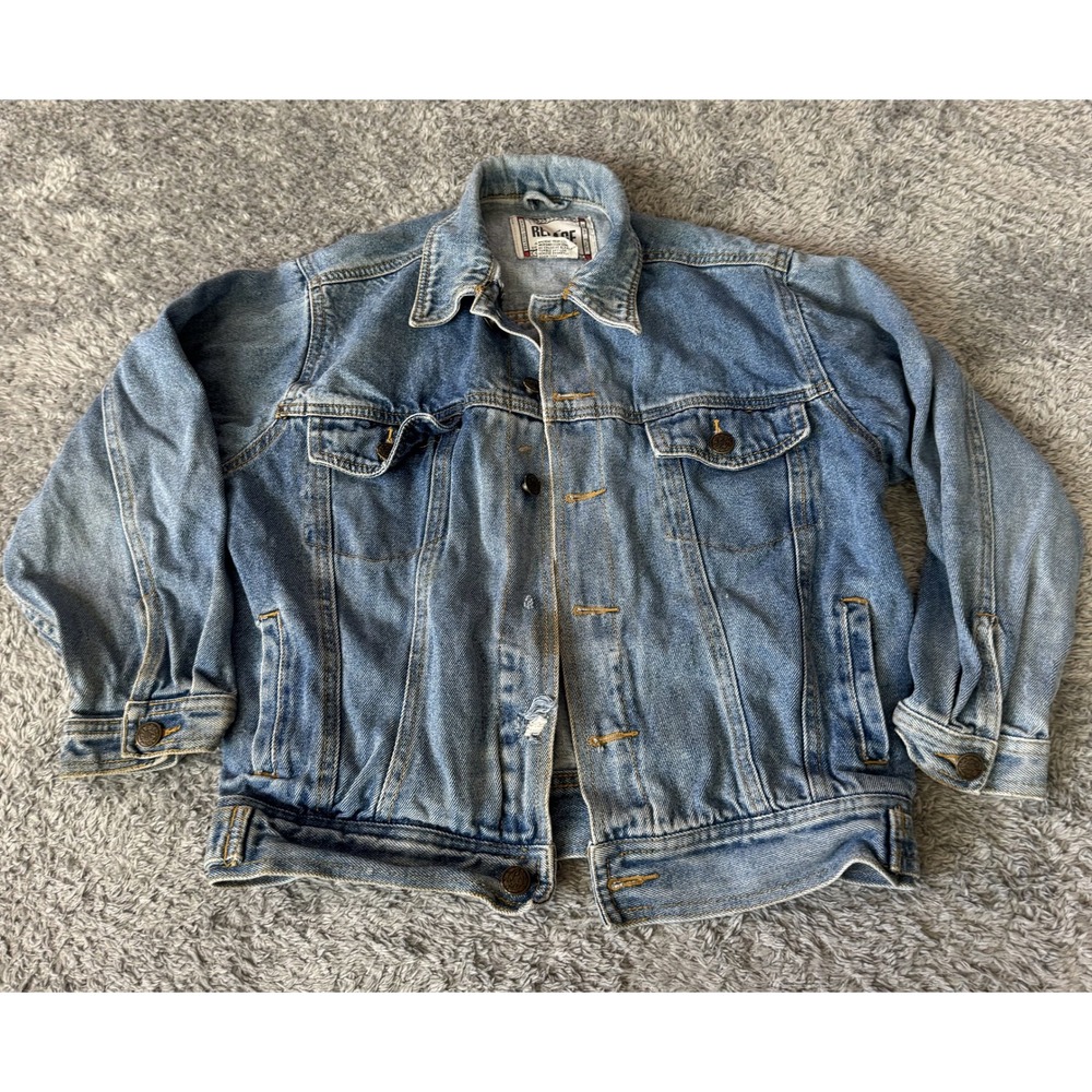 Repage Unisex Vintage Trucker Jacket Medium Blue Distressed 100% Cotton